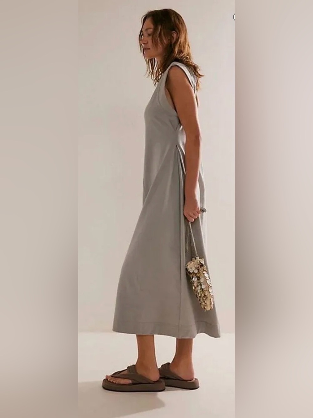 Free People Beach "Simone" Midi Dress in Gray Minimalist Size XS - Picture 3 of 11